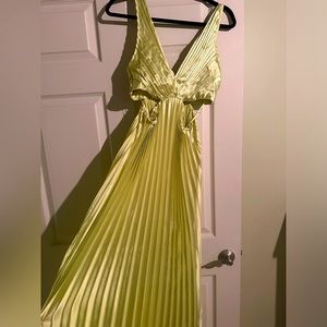 Satin pleated cut out maxi dress with adjustable straps